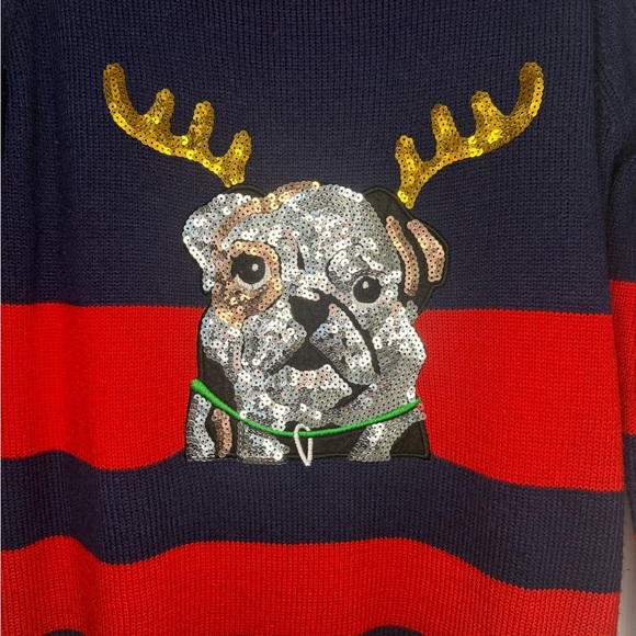 Ugly Christmas Sweater with Sequin Dog Design - Picture 3 of 5